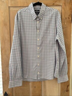 Jos. A. Bank Light Blue, Pink and Green Plaid Dress Shirt